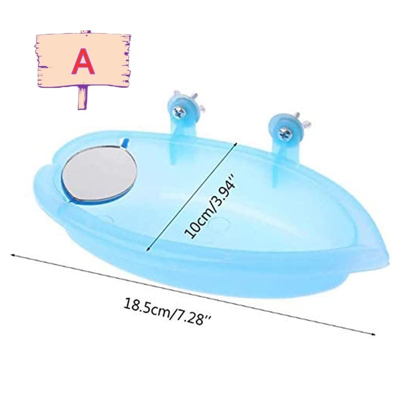 Litewoo Bird Bathtub with Mirror Toy Shower Tub Bathtub Cleaning Tool Plastic Durable Adorable Odorless for Small Parrot Parakeet Cockatiel Conure Lovebird Finch Budgie Canary Cage Accessories (A) - Image 2